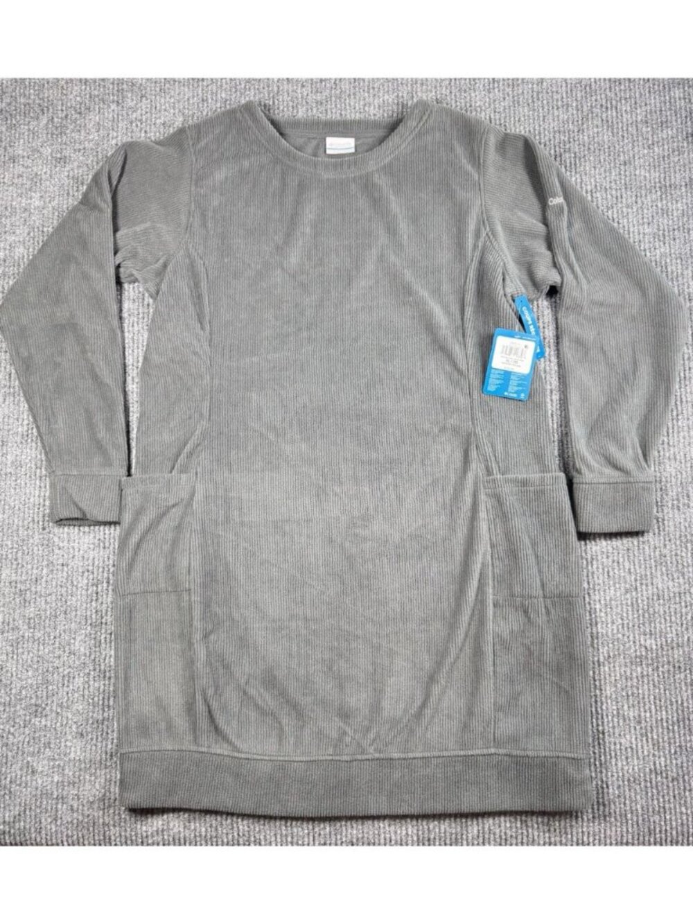 Columbia Blue Point Creek Fleece Dress Womens XL Gray Pockets Corduroy Texture